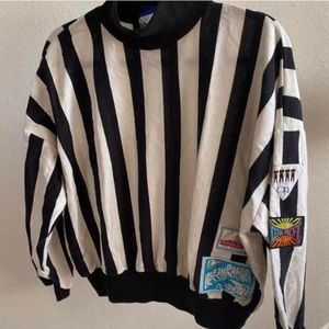 Vintage black and white Striped Patched Crewneck